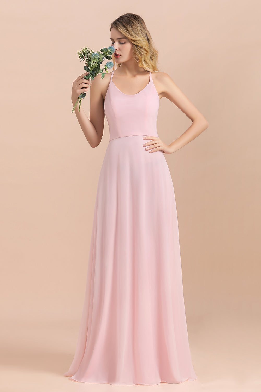 Chic Spaghetti Straps Chiffon Pink Bridesmaid dresses with Crisscross Newinlook Chic Spaghetti Straps Chiffon Pink Bridesmaid dresses with Crisscross Newinlook