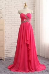 Chic Strapless Sweetheart Watermelon Prom Dresses A-Line Ruffles Crystals Evening Dresses Online