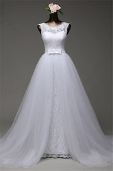 Chic Tulle Lace Jewel Mermaid Wedding Dresses with Overskirt Online