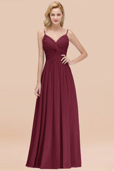 Chic V-Neck Pleated Backless Bridesmaid Dresses with Spaghetti Straps