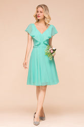 Chic V-Neck Ruffle Chiffon Short Affordable Bridesmaid Dresses Online