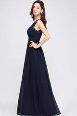 Vintage A-Linien-Abendkleid aus Chiffon, ärmellos, lang, mit Spitze, online erhältlich