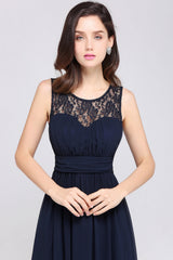 Vintage A-Linien-Abendkleid aus Chiffon, ärmellos, lang, mit Spitze, online erhältlich