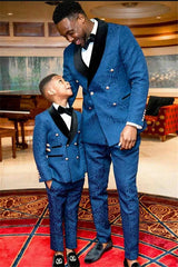 Newinlook Fantastic Ocean Blue Jacquard Double-Breasted Wedding Suit with Black Lapel