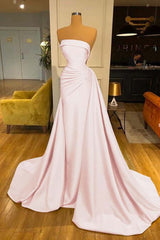 Newinlook Strapless Elegant Baby Blue Mermaid Evening Dress Long With Ruffle