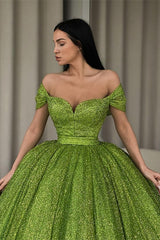 Newinlook Off-The-Shoulder Green Ball Gown Evening Dress With Sequins