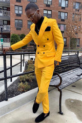 Newinlook Stylish Yellow Double-Breasted Designer Wedding Suit with Peaked Lapel