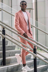 Newinlook Fashionable Pink Prince Suit with Flap Pockets and Notched Lapel for Groom