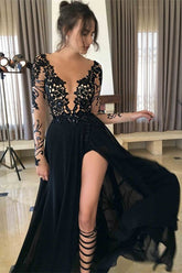Newinlook Black Long Sleeves Evening Dress With Split