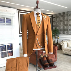 Newinlook Gentle Double-Breasted Orange Prom Suit with Peaked Lapel