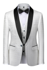 Newinlook Elegant Black and White Satin Shawl Lapel Prom Suit with Jacquard