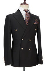 Newinlook Handsome Black Double-Breasted Wedding Suit with Peak Lapel for Groom