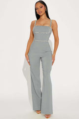 Newinlook Fashion Green Square Neck Spaghetti-Straps Slim Fit Jump Suit