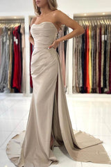 Newinlook Elegant Strapless Evening Dress With Split Mermaid