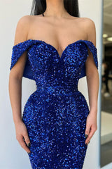 Newinlook Royal Blue Off-The-Shoulder Sweetheart Evening Dress Mermaid With Sequins