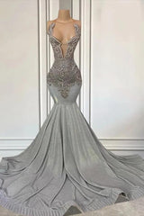 Newinlook Silver Halter Mermaid Sleeveless Long Evening Dress With Beadings