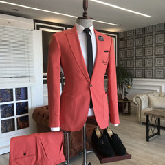 Newinlook Simple Red Blazer Prom Suit with Peaked Lapel and Two Flaps