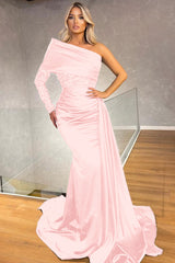 Newinlook Sexy Black One Shoulder Long Sleeve Mermaid Evening Dress Long Sequins With Ruffles