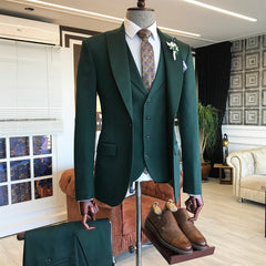 Newinlook Modern Dark Green Three-Piece Dinner Suit with Peaked Lapel