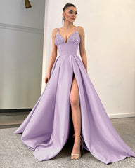 Newinlook Lavender A-Line Spaghetti-Straps Sequins Evening Dress With Split