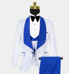 Newinlook Blue Jacquard Tuxedo Suit with Shawl Lapel - Fashionable for Groom