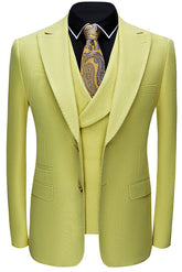 Newinlook Stylish Yellow Three-Piece Groom and Groomsmen Suit with Peaked Lapel