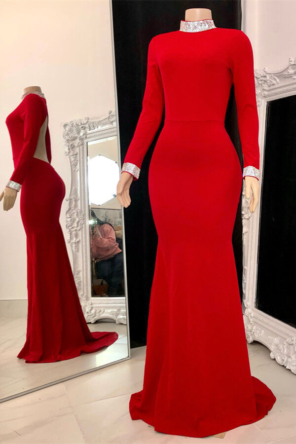 Newinlook Red Long Sleeves Charming Evening Dress