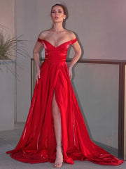 Newinlook Red Off-The-Shoulder Split Long Evening Dress