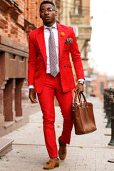 Newinlook Fashionable Red Double-Breasted Blazer with Peaked Lapel for Party
