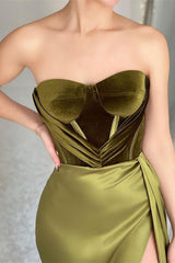 Newinlook Olive Green Mermaid Strapless Evening Dress With Split