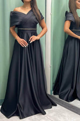 Newinlook Long Elegant Evening Dress Pleat Off-The-Shoulder
