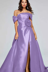 Off the Shoulder Sleeveless Long Split Formal Dress With Pleated