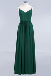 Dark Green Chiffon Spaghetti-Straps Modest Bridesmaid Dress Online