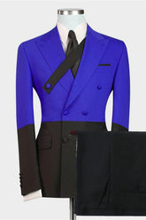 Newinlook Handsome Royal Blue Double-Breasted Prom Suit with Peaked Lapel