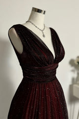 Newinlook Red Black V-Neck Glittery Evening Dress