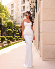 Newinlook White Elegant Strapless Chic Long Evening Dress With Pleats