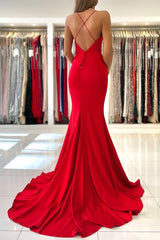 Newinlook Red Spaghetti Strap Mermaid Long Evening Dress