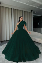 Newinlook One-Shoulder Orange Ball Gown Evening Dress With Sequins