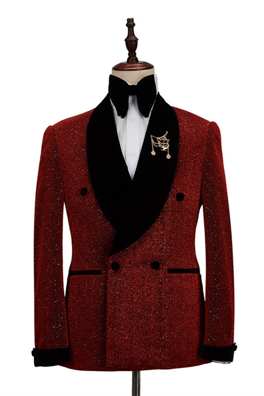 Newinlook Fabulous Red Double-Breasted Wedding Suit with Black Shawl Lapel