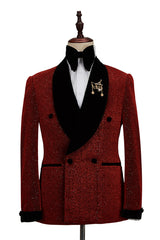 Newinlook Fabulous Red Double-Breasted Wedding Suit with Black Shawl Lapel