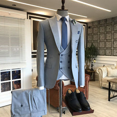 Newinlook Simple Double-Breasted Blue Bespoke Suit with Three Pieces