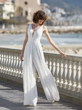 Newinlook Charming White V-Neck Sleeveless Satin Long Jump Suit