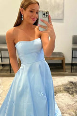 Newinlook Baby Blue Strapless Appliques Sleeveless Evening Dress