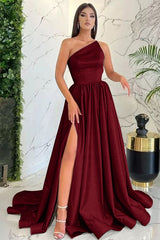 Newinlook Modest Light Pink One Shoulder Sleeveless Evening Dress With Split