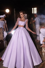 Designer Two-Piece A-Line Prom Dress with Beading and 3/4-Length Sleeves