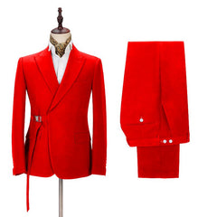 Newinlook Popular Slim Fit Bright Red Peak Lapel Summer Wedding Suit with Buckle Button