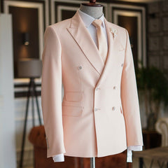 Newinlook Casual Double-Breasted Pink Reception Suit with Peaked Lapel for Prom