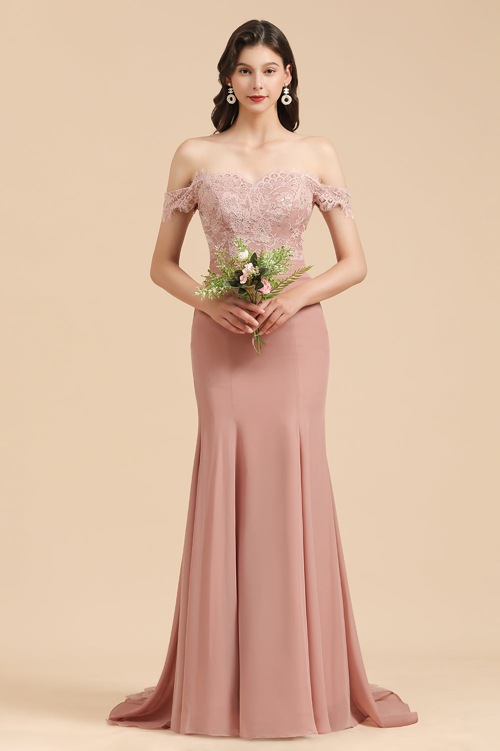 Dusty Rose Off-the-Shoulder Lace Bridesmaid Dresses Newinlook Dusty Rose Off-the-Shoulder Lace Bridesmaid Dresses Newinlook