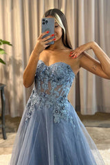 Long Formal Dress A Line Sweetheart Appliques Tulle With Beading