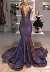 Newinlook Halter V-Neck Mermaid Evening Dress With Sequins